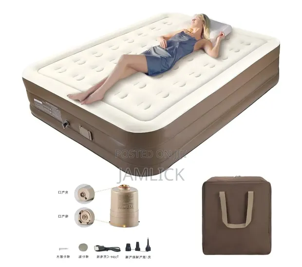 6x6 Beige/Brown Inflatable Mattress 200x150x40cm - 1
