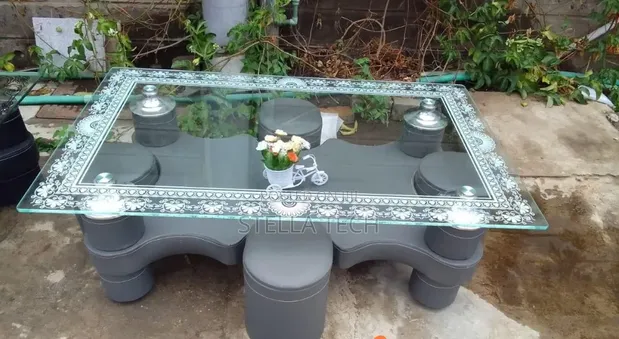 Executive Glass Table with Puff Stool - 1