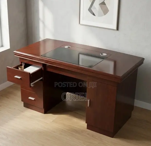1.2m Mahogany Office Desk with Drawers and Cupboard - 1