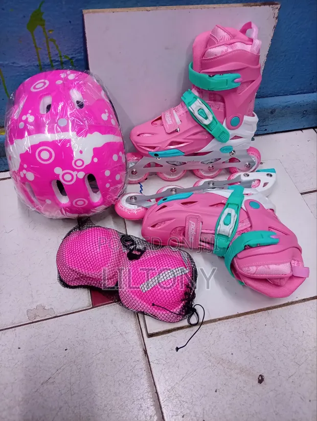 Bright Pink Inline Skates (Size 34-39) with Helmet & Gloves - 1
