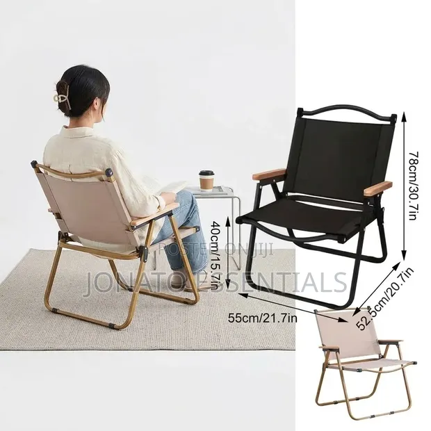 Foldable Camping Chair with Wood Armrest - 1