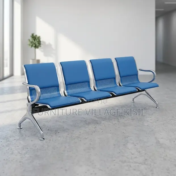 4-Link Blue Padded Office Bench - 1