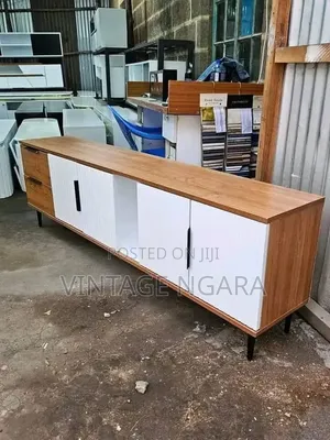 Modern 6ft Wooden TV Stand - Brown & White