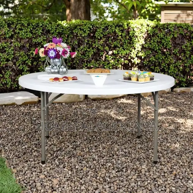 Durable Outdoor Dining Table - White Plastic/Metal - 1