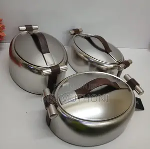 Set ya Vipande 3 vya Vyombo vya Kuweka Chakula Joto vya Fedha na Vishikizo vya Brown Faux-Leather