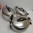 Set ya Vipande 3 vya Vyombo vya Kuweka Chakula Joto vya Fedha na Vishikizo vya Brown Faux-Leather - 1