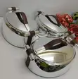 Set ya Vipande 3 vya Vyombo vya Kuweka Chakula Joto vya Fedha na Vishikizo vya Brown Faux-Leather - 4