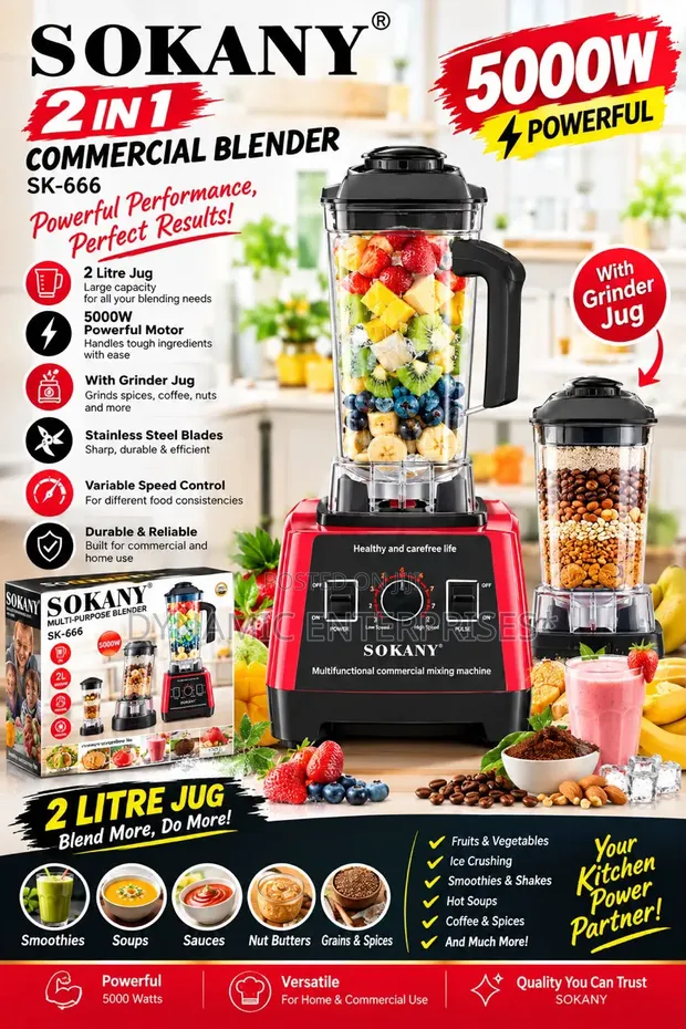 2-in-1 Sokany Commercial Blender SK-66 - 1