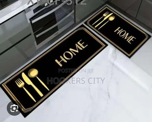 Kitchen Floor Mat - Black with Gold Detail - 1
