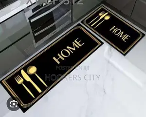 Kitchen Floor Mat - Black with Gold Detail