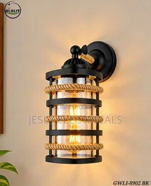 Industrial Cage Wall Sconce with Hemp Rope Accent
