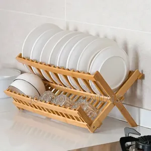 2-Tier Wooden Dish Rack Organizer ya Kukunja