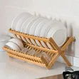 2-Tier Folding Wooden Dish Rack Organizer - 1