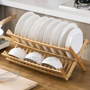 2-Tier Folding Wooden Dish Rack Organizer