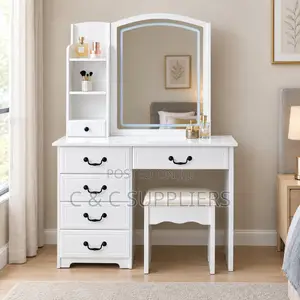 Modern Home Dressing Table with Stool - White