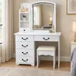 Modern Home Dressing Table with Stool - White - 2