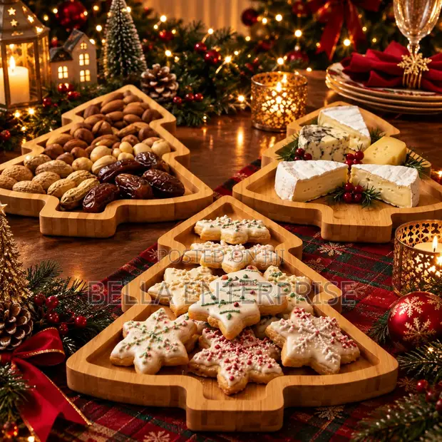 3Pc Wooden Christmas Trays | Bamboo Dessert Boards - 1