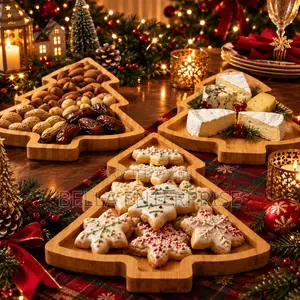 3Pc Wooden Christmas Trays | Bamboo Dessert Boards