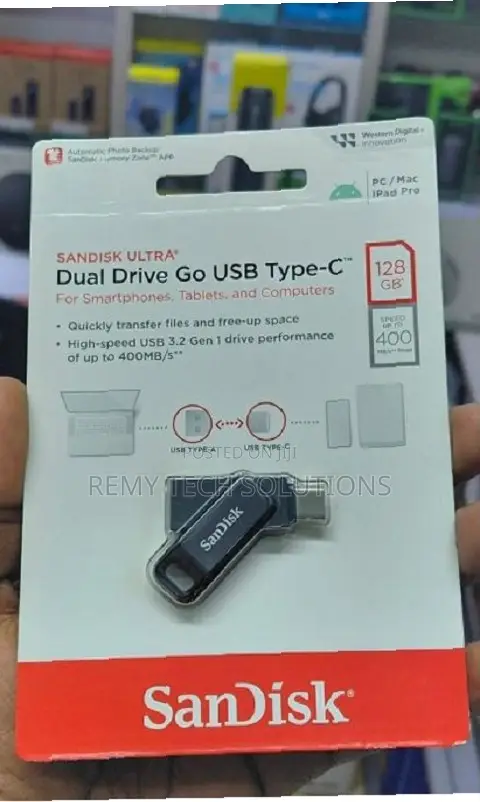 SanDisk Ultra 128GB Dual Drive Go Flash Drive ya USB-C - 1