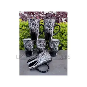 Set of 6 Black Tree Design Mugs