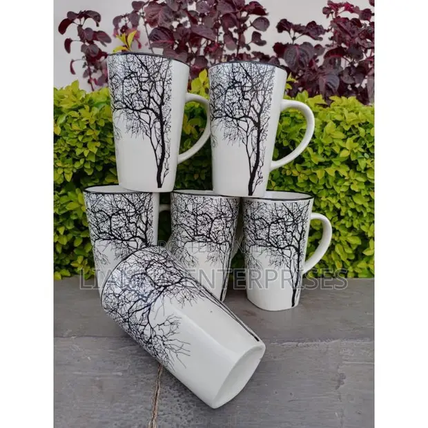 Set of 6 White Ceramic Mugs - 1