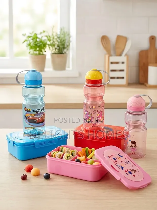 2pcs Cartoon Themed Kids Lunch Box with Water Bottle - 1