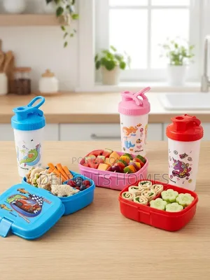 2pcs Cartoon Themed Kids Lunch Box / Snack Box with Water Bottle