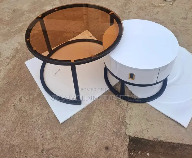 Seti ya Meza za Kahawa za Kisasa 2-in-1 Zinazopishana na Kioo chenye Rangi - 1