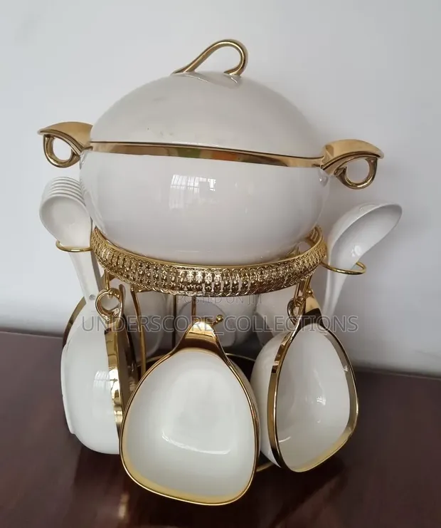 16pc Ceramic Soup Set with Golden Stand - 1