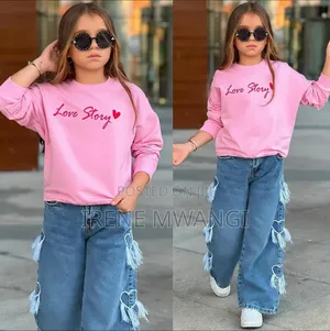 2pc Girls Outfit: Denim Trousers & Top (Brand ET)