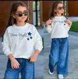 2pc Girls Outfit: Denim Trousers & Top (Brand ET) - 2
