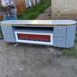 Luxury Electric Fireplace TV Stand - Blue & Gold