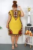 Blue/Yellow African Bodycon Dress - 1