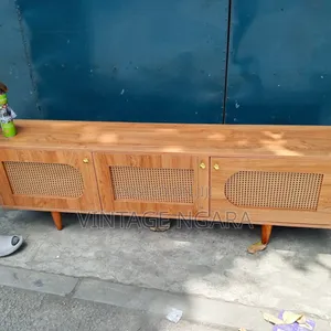 Modern Light Wood Rattan TV Stand