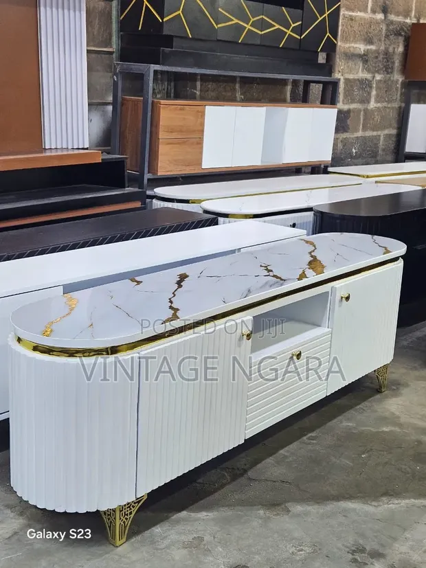 Modern Marble Top TV Stand - 6ft - 1