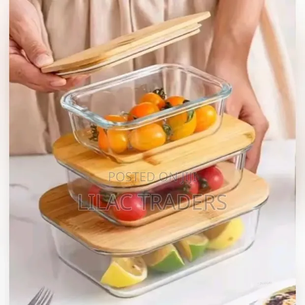 3-in-1 Glass Storage Jars with Bamboo Lids (410ml, 680ml, 1040ml) - 1