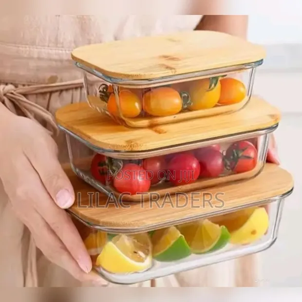 Premium 3pcs Glass Snack Storage Box Set with Wooden Lids - 1