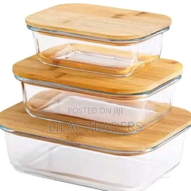 3pcs Glass Snack Storage Containers with Bamboo Lids - 1