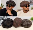 Plaid Newsboy Cap with Faux-Leather Visor - 4