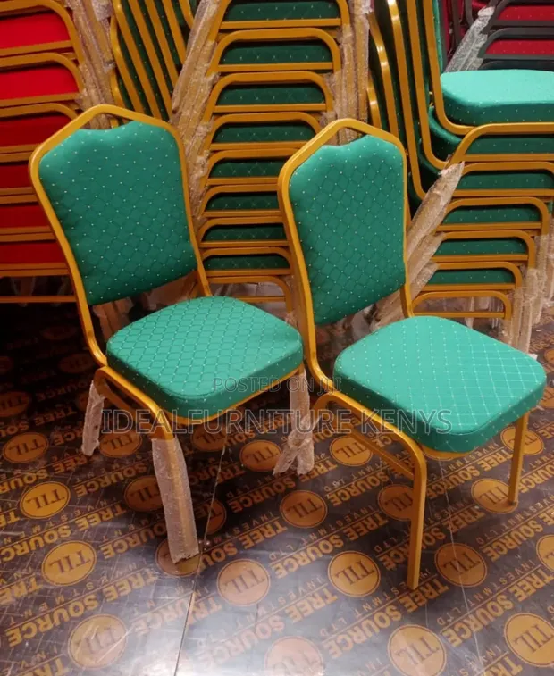 Green Banquet Chairs - Gold Frame Stackable Event Chairs - 1