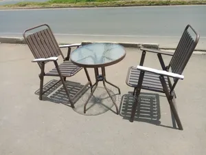 Seti ya Patio ya Nje: Viti 2 + Meza ya Kioo - Seti ya Bustani ya Chuma Rangi ya Brown