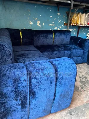 Kochi ya L-Shape ya Velvet ya Bluu ya Viti 5