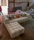 5 Seater Sectional Cream Bubble Sofa - 2