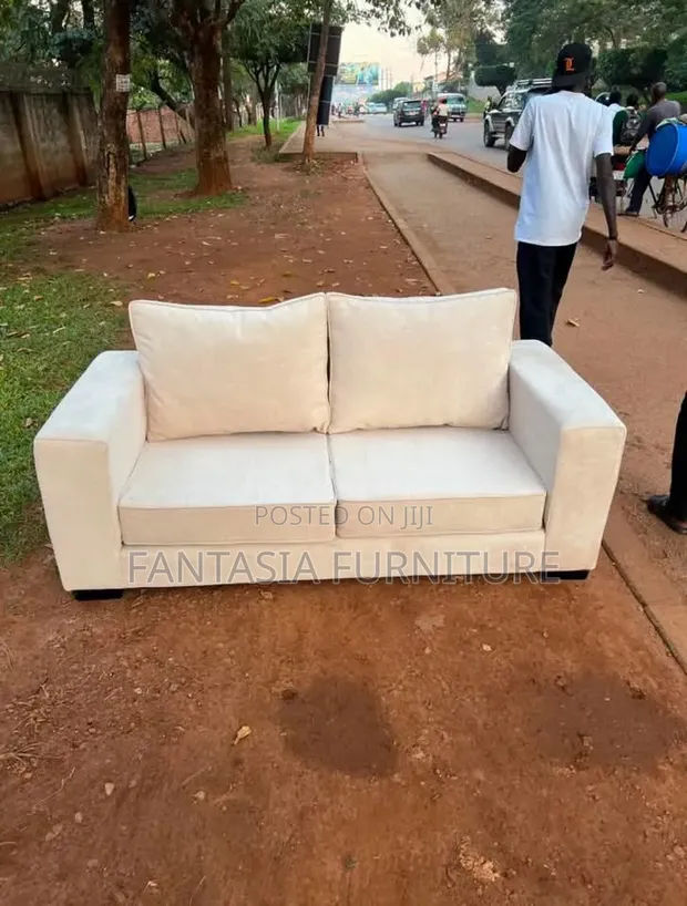 2-Seater Fabric Sofa - Beige/Cream/White - 1