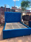 5x6 Blue Velvet Wingback Bed - 1