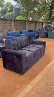 3-Seater Black Semi Bubbled Sofa - 1