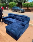 5 Seater Blue Velvet Sectional Sofa - 1