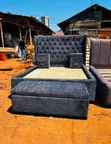 5x6 Grey Fabric Upholstered Wingback Bed with Bench - 1