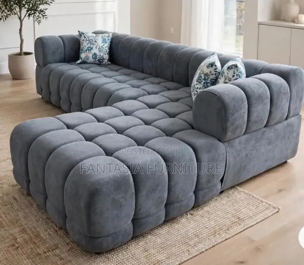 5 Seater Bubble Sofa Grey Velvet - 1