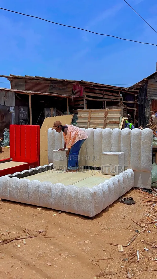 6x6 Cream Bubble Bed with Long Headboard - 1